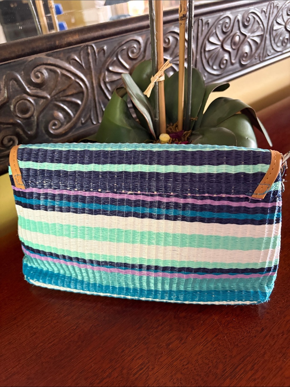 Vera Bradley Turquoise Striped Wristlet Clutch - Picture 2 of 5